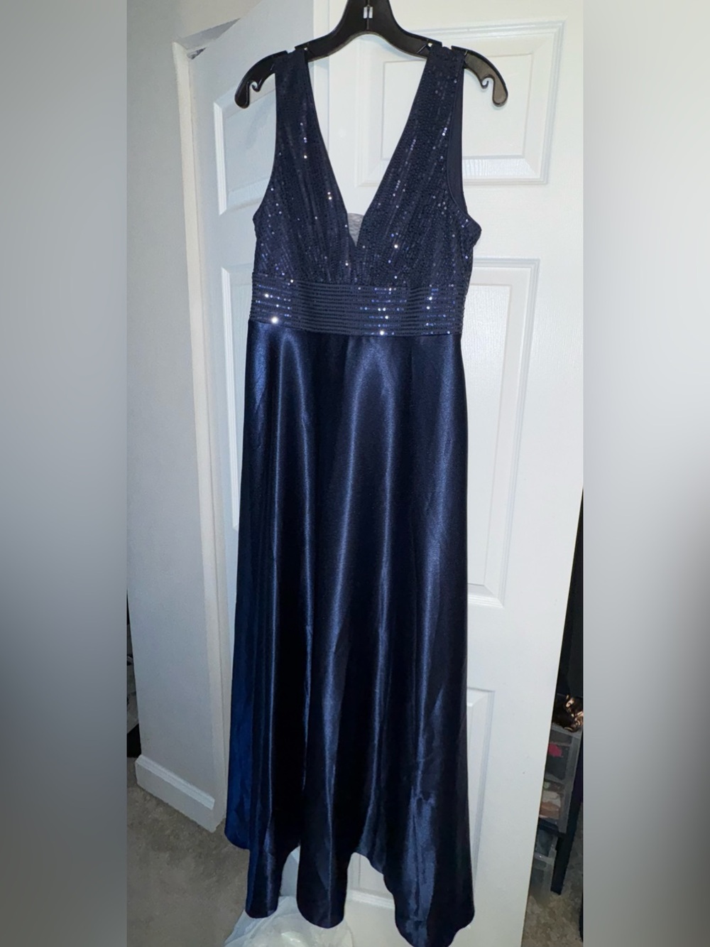 Navy Sequined V-Neck Maxi Dress